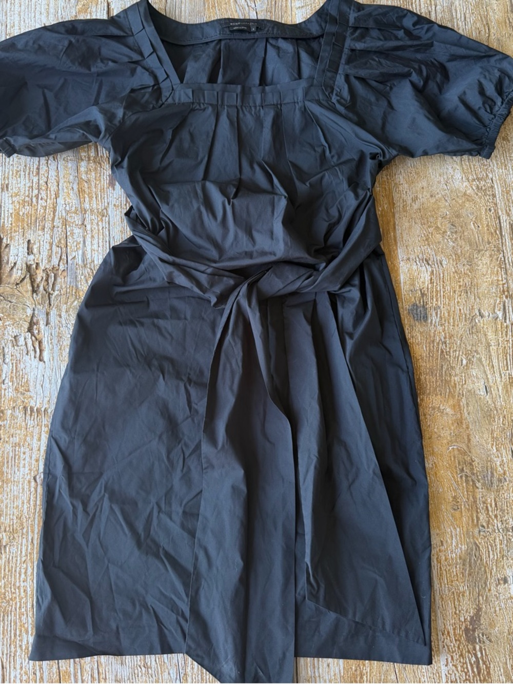 VINTAGE BCBGMaxAzria Black Square-Neck Dress with Waist Tie
